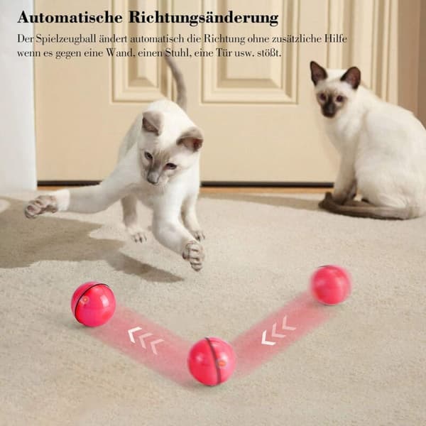Cat Toy, Toy Ball with LED Light, 360 Degree Automatic Rotation and USB Charging Interactive Cat Toy, for Pets Dogs Kittens (Red)