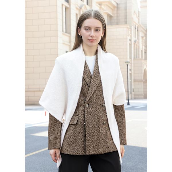 Women's Wool Blend Shawl Soft Warm Wrap Elegant Solid Color Scarf Cozy Scarves Shawls Triangle Solid White 5 - White 5