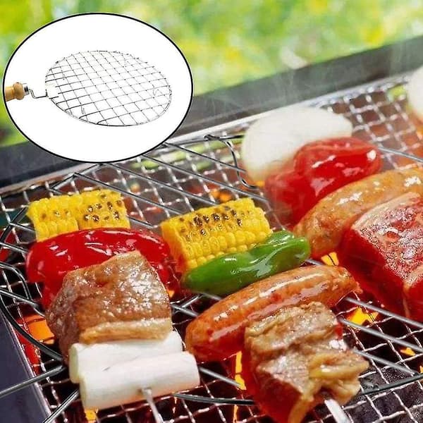 Rundt grillrist i rustfritt stål med trehåndtak