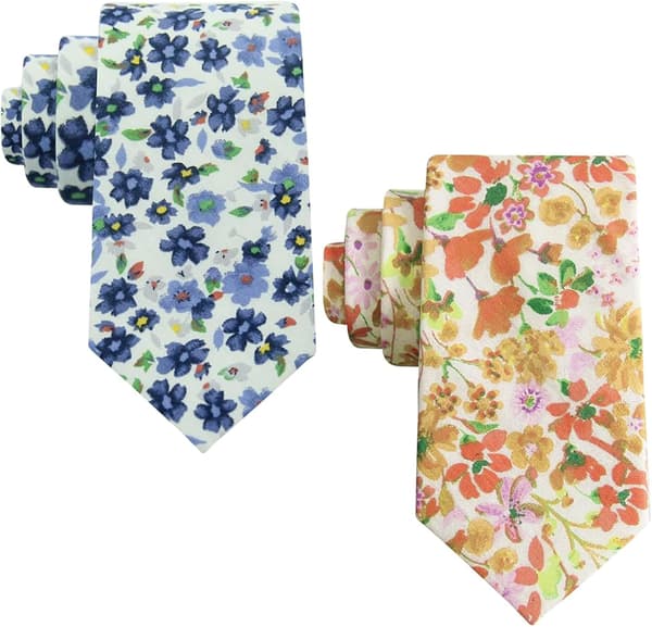 Slips for men, 2,76'' bomullsblomsterslips for menn, bryllup, forlovere, danser, fest, Valentinsdagsgave (oransje+blå)