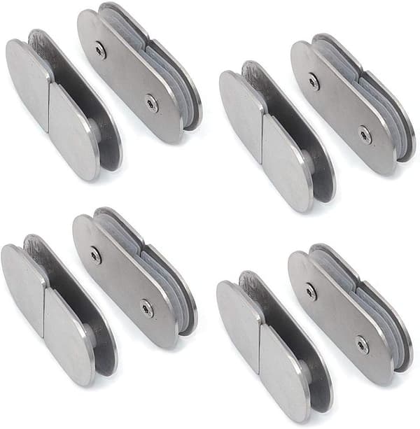 8-pack 304 rostfria glasklämmor 180 grader, glashyllfäste, lämplig för 8-12 mm tjocklek