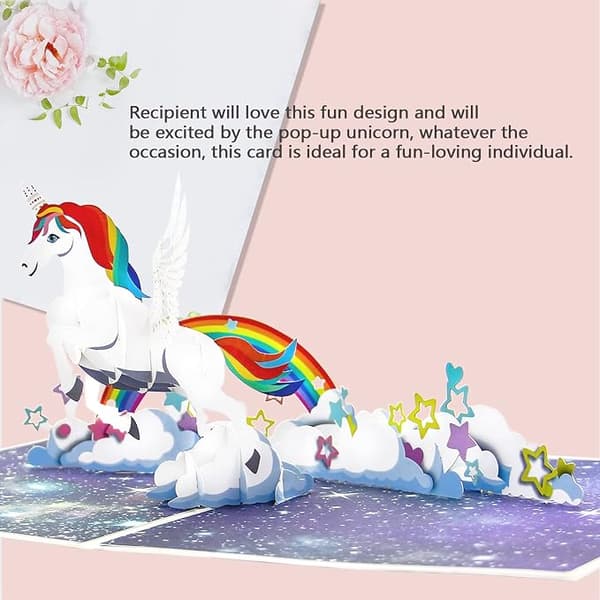 3D Unicorn Pop Up Greeting Card, Birthday Card, Envelope