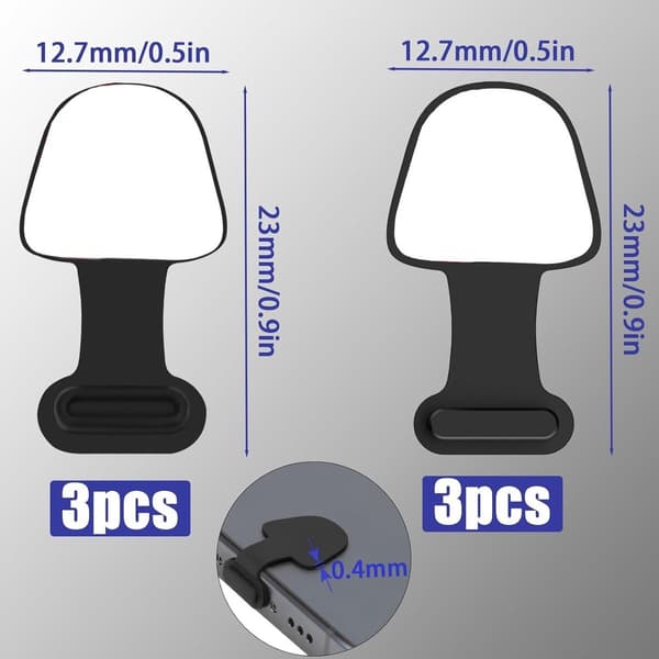USB-C pölytiivis tulppa, 6 kpl, sisältää 3 Type C- ja 3 iPhone-suojaa, silikonia, itseliimautuva, musta