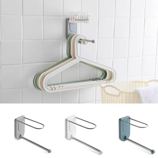 Wall Mounted Clothes Hanger Organizer 2-Layer Stainless Steel Self-Adhesive Storage Holder Stacker White White