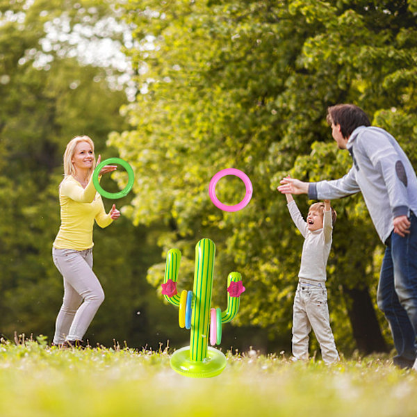 Kaktus Ringkastningsspel Set, 7 st Uppblåsbara Kaktusringar, Uppblåsbara Leksaker för Poolen, Uppblåsbara Festtillbehör för Festlekar och