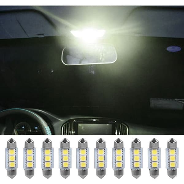 10 stk. 36MM 12V 3 SMD 5050 LED Festoon Dome Bilinteriør Lyspærer Hvid