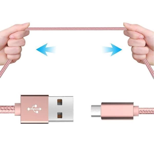Micro USB-kaapeli, 2 kpl, 2M - Vaaleanpunainen nylon
