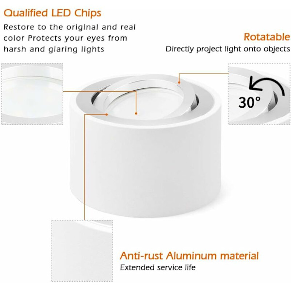 Adjustable LED spotlight for surface mounting 80x50mm ceiling light round white Surface-mounted-FX-