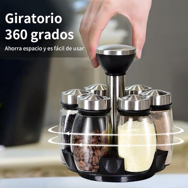 Spice Organizer | 360° Rotatable | With 6 Spice Jars | Glass Jars | 6 Spice Jars on Stand |