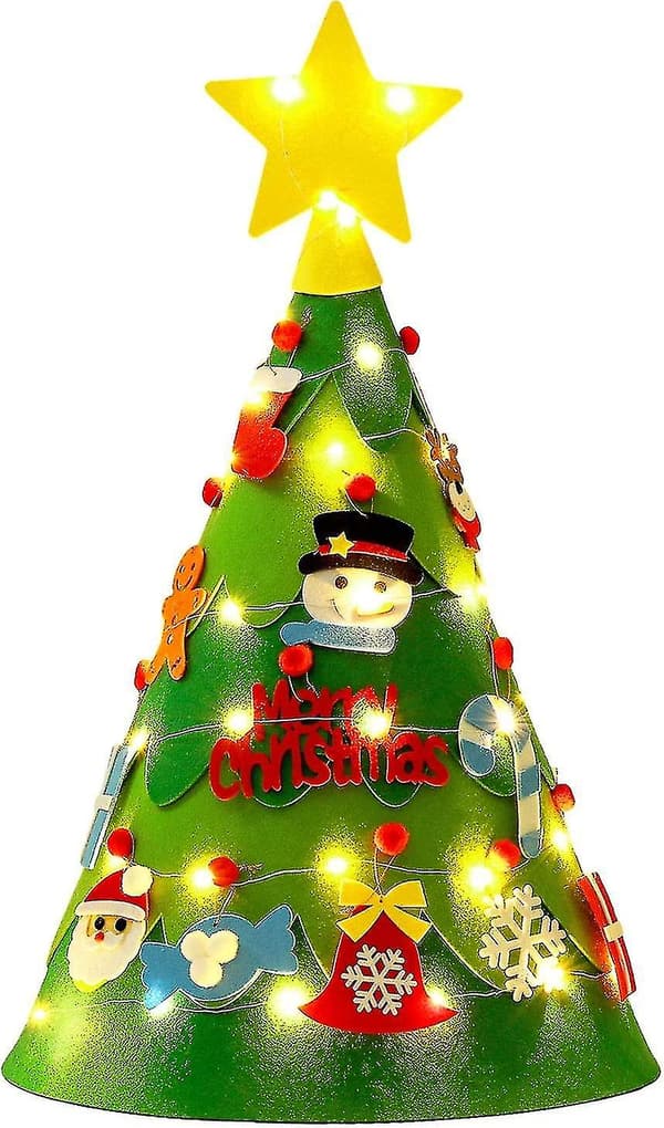 Filtgran Julgran DIY Julgran med Ornament Ljusslinga för Barn