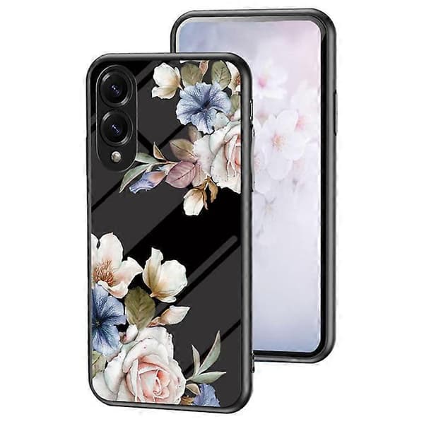 Compatible Case for Samsung Galaxy S25 Edge, Floral Pattern, TPU + Tempered Glass Protective Phone Case Red