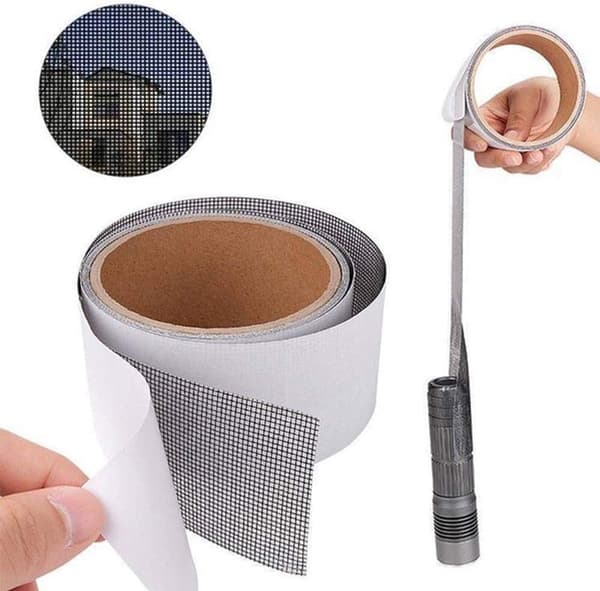 Fiberglass Window Screen Repair Kit, 2 Pieces 5x200cm Grey, Mosquito Net Tape for Doors and Windows