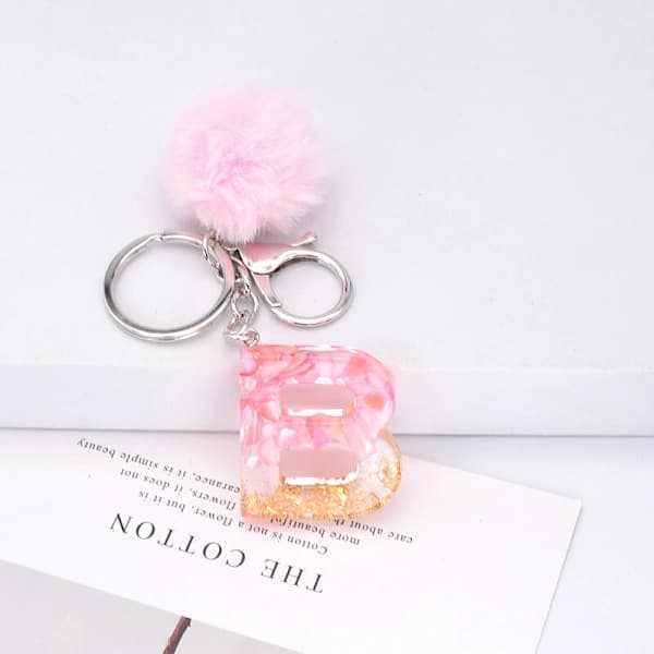 Pompon Nøglering Fluffy Kugle Nøglering Harpiks Initial Nøglering Tilbehør Z Z Z