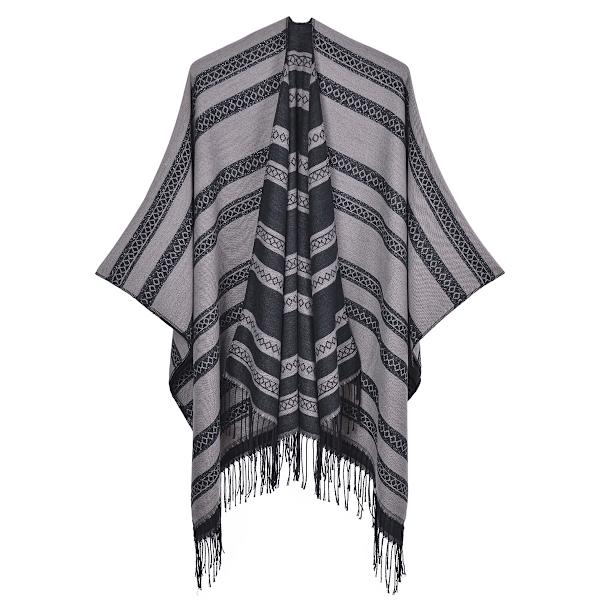 Rød efterårs- og vinterponcho til kvinder, åbent tørklæde med print