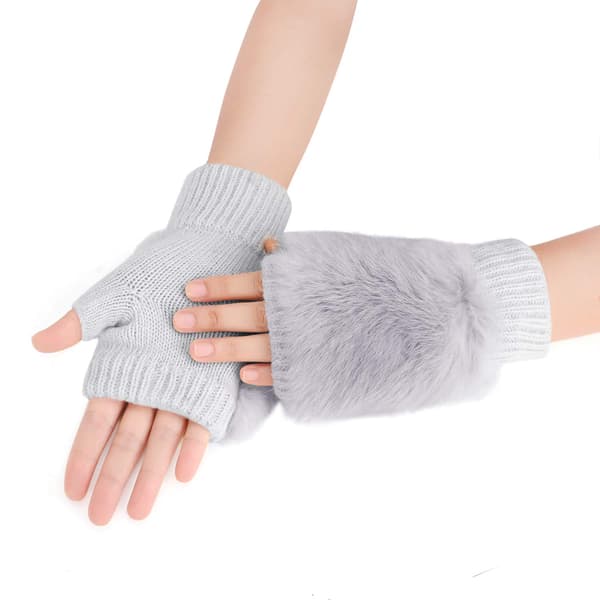 Vinter chic perlebroderede strikkede handsker kørsel skrivning maskinskrivning korte fingerløse handsker (grå)