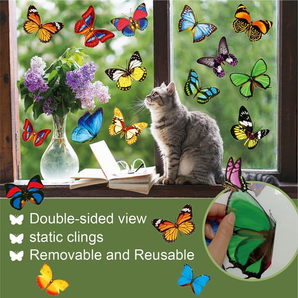 Window Decals Large Fantastic Decorative Butterflies Static Clings - Helps Prevent Birds from Flying into Your Windows