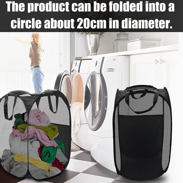 Foldable Mesh Laundry Hamper Black Pop Up Round Storage Basket Compatible with Handles Kids Laundry Hamper for Home Nursery