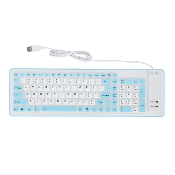 Sammenfoldeligt silikone tastatur 103 taster USB-tilsluttet silikone foldbart vandtæt lydløst falmefrit foldbart tastatur til PC bærbar computer Blå