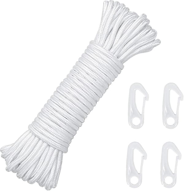 6mm Nylon Flagpole Rope with 4 Hooks (15 Meters)