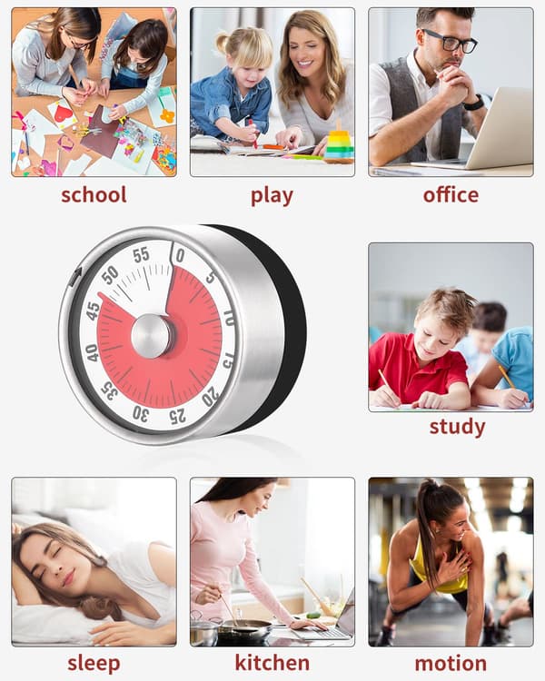 Kjøkkentimer, 60-minutters analog visuell timer, mekanisk påminnelse for barn og voksne, visning av gjenværende tid, lydalarm