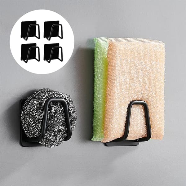 Svampestativ i rustfrit stål, vasksvampestativ, selvklæbende svampeholder, vasksvampeholder, 4 stk., sort 5*5 cm