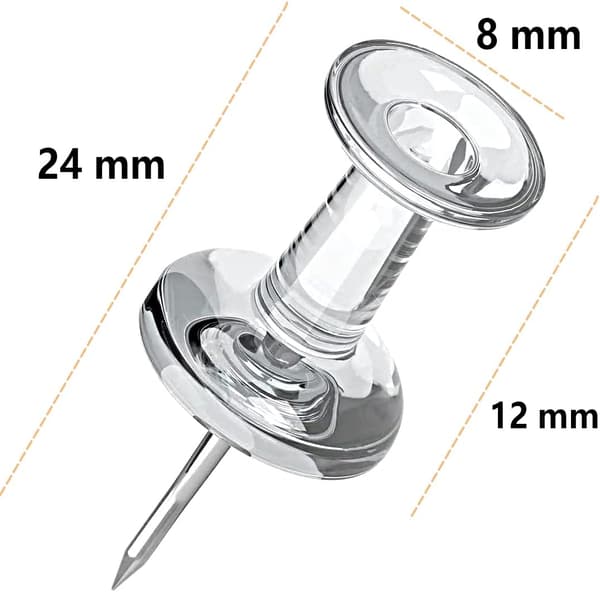 200 Clear Plastic Head Push Pins Steel Point - with Storage B,ZQKLA