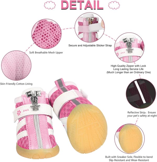 Dog Shoes, 4 Pcs Reflective Non-Slip Protective Boots with Ad
