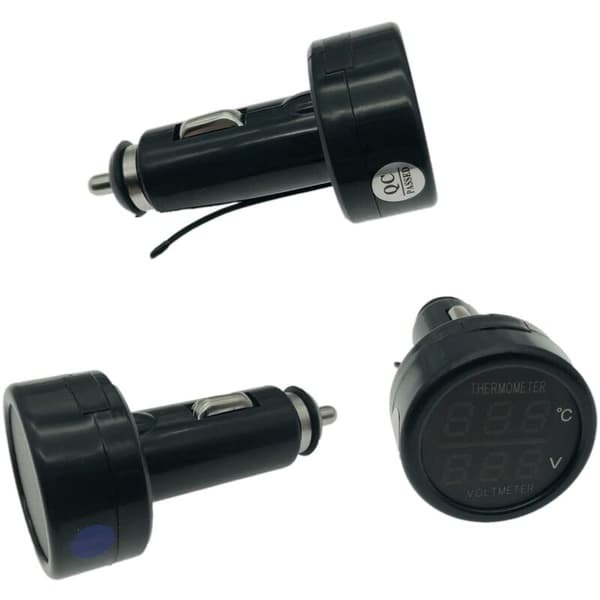 2 i 1 Voltmeter + Termometer Bil Auto Lastbil Bus Motorcykel Batterispænding Digital Temperaturmonitor Indikator Måler Test med Dobbelt LED-display,