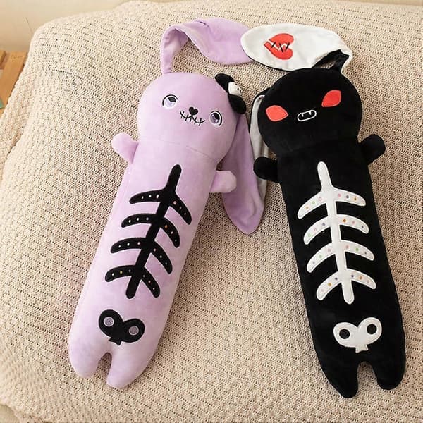 23.6\" Gothic Skeleton Rabbit Plush Pillow, Halloween Easter Stuffed Animal Decoration, Soft Material, Unique Design (FMY)