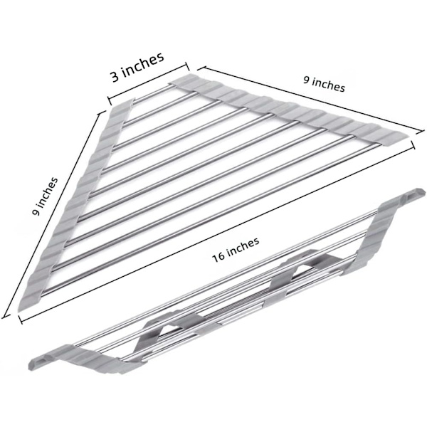 Triangular Roll-Up Dish Drying Rack - Stainless Steel Over Sink Dish Rack - Space Saving Kitchen Organizer for Dishes and Utensils - Grey