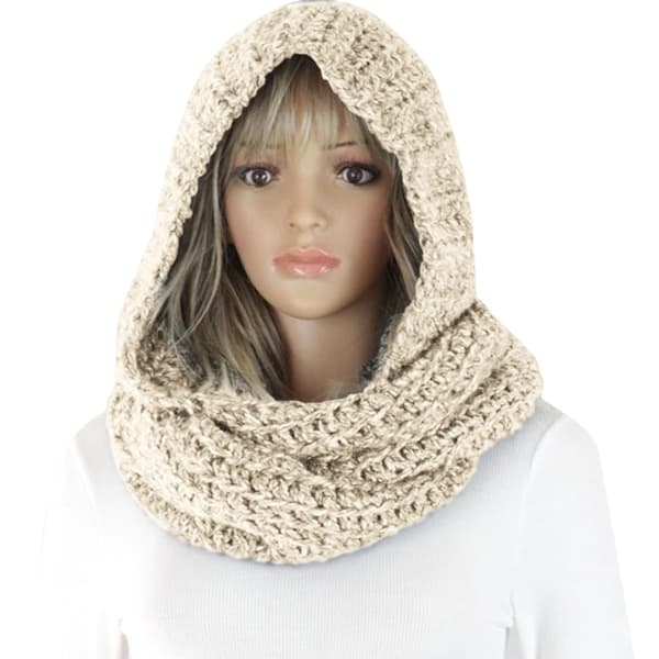 Unisex Myk Strikket Hettegenser Skjerf Vinter Wrap Sirkel Loop Halsvarmer Beige