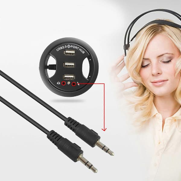Strømadapter USB-hub med 3,5 mm mikrofon-hovedtelefonstik USB 2.0-hub til bærbar computer