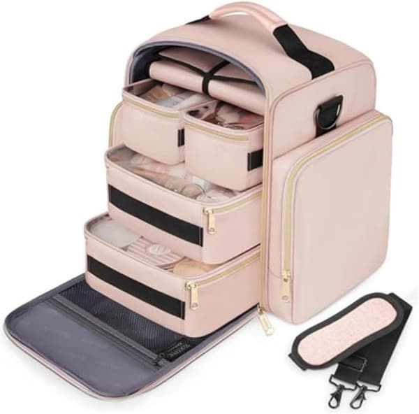 Multifunksjonell Reisetoalettmappe - Kosmetikkveske med 4 Avtakbare Innerlommer - Rosa