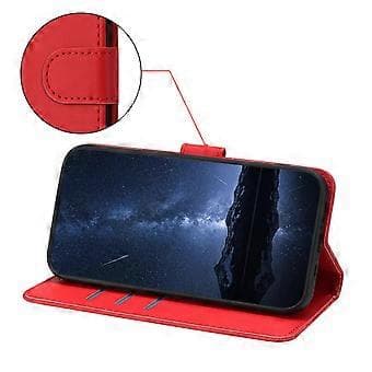 Lærfutteral med lommebok og stativ i ensfarget design for Samsung Galaxy S23 - Rød