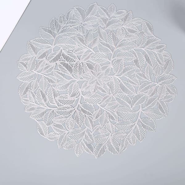 Sæt med 6 dækkeservietter med elegant blad-design, sølv Silver 610