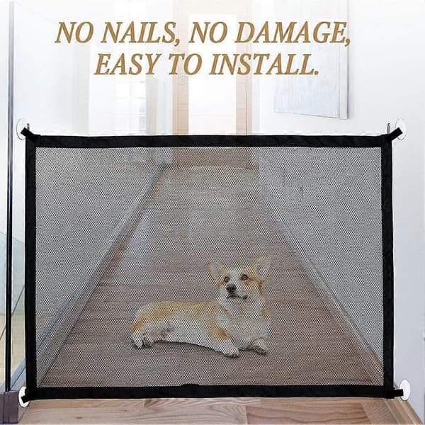 Dog Safety Fence (110 x 72cm), Adjustable Magic Gate, Pet Barrier, Retractable Pet Barriers for Stairs Kitchen Portable Foldable [DB]