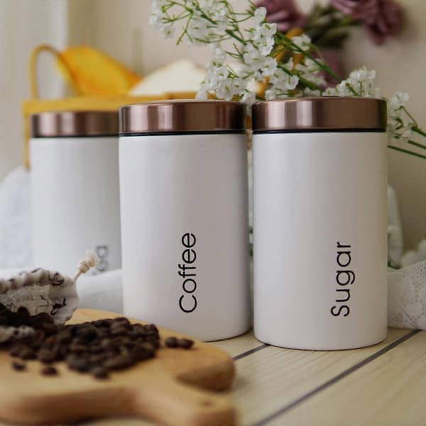 3 eleganta förvaringsburkar för te, socker och kaffe med lock svart (FMY) A-White 3st A-White 3Pcs