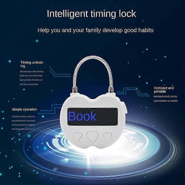 Smart tidslås LCD-skjerm Tidslås Multifunksjonell Elektronisk Timer, Vanntett USB Oppladbar Midlertidig Timer Hengelås [DB]