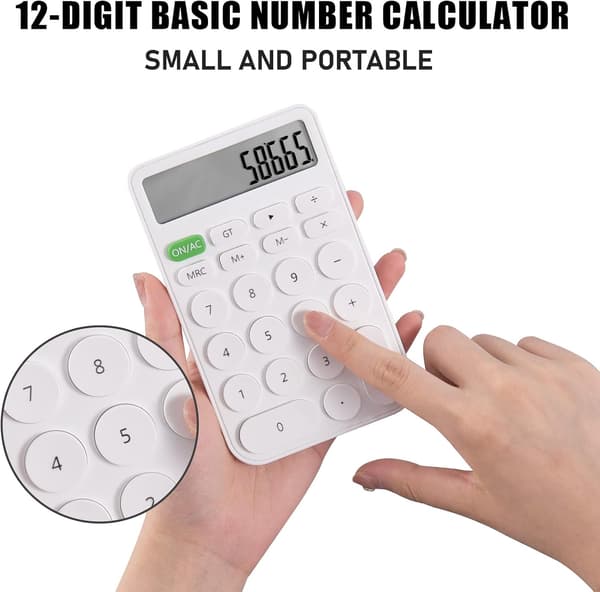 Desktop Calculator for Students, 12-Digit LCD Display, Basic Desktop Calculator for School, Office, and Home White White