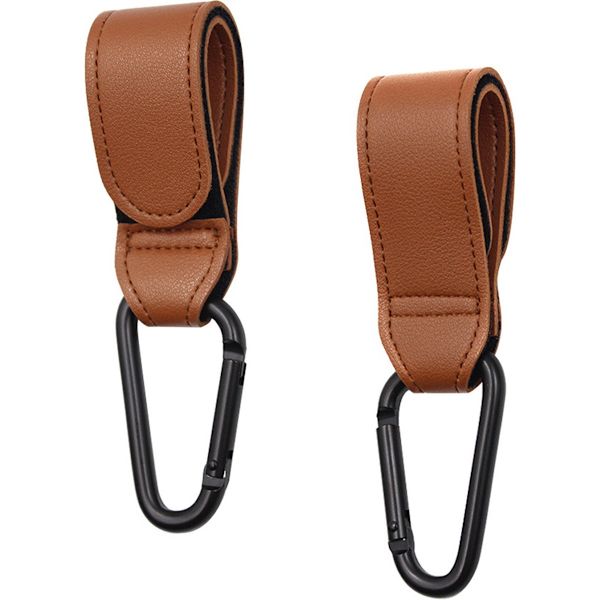 Stroller Hooks, Set of 2, Extra Sturdy, Brown PU Leather, Stroller Hooks, Stroller Accessories
