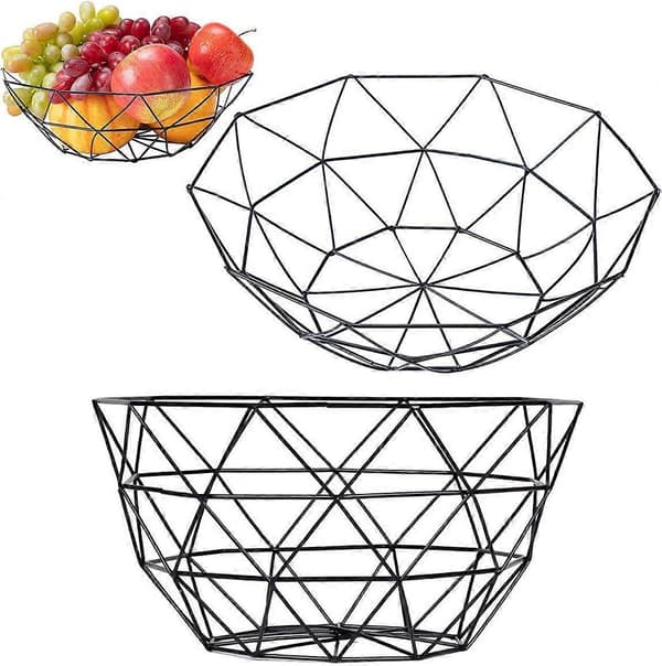 Metal Fruit Basket, 2 Pieces Iron Fruit Basket Storage Basket Bread Vegetable Drain Basket