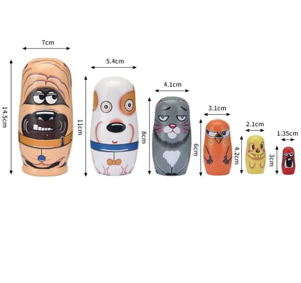 Rysk Matryoshka Docka 6 Lager Tecknad Djur Träleksak