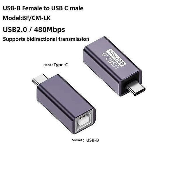 USB-B Hun til USB-C Han Konverter Adapter 480 Mbps Dataoverførsel Stik til Elpiano / Printer Som vist Som visas