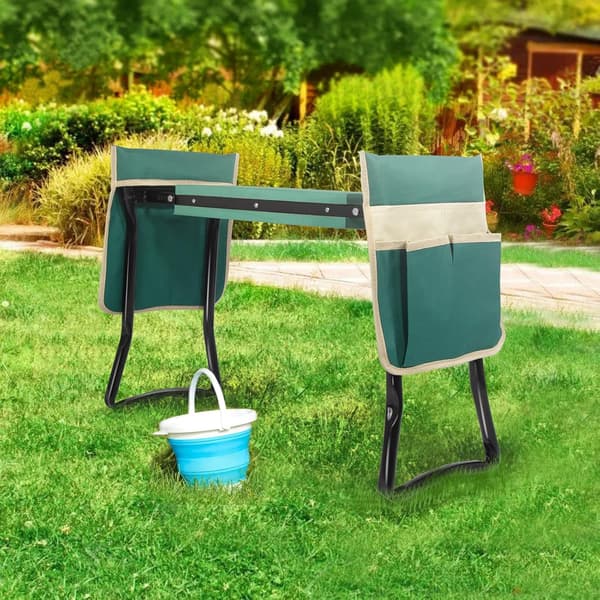 Garden stool foldable 2-in-1 work stool with EVA foam mat, tool bag-XF15-