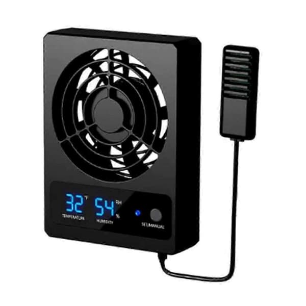 Smart køleventilator til krybdyrtank med LED-display, stærk vind, ventilationsblæser, lav støj, køleventilator (Fahrenheit) - Sort