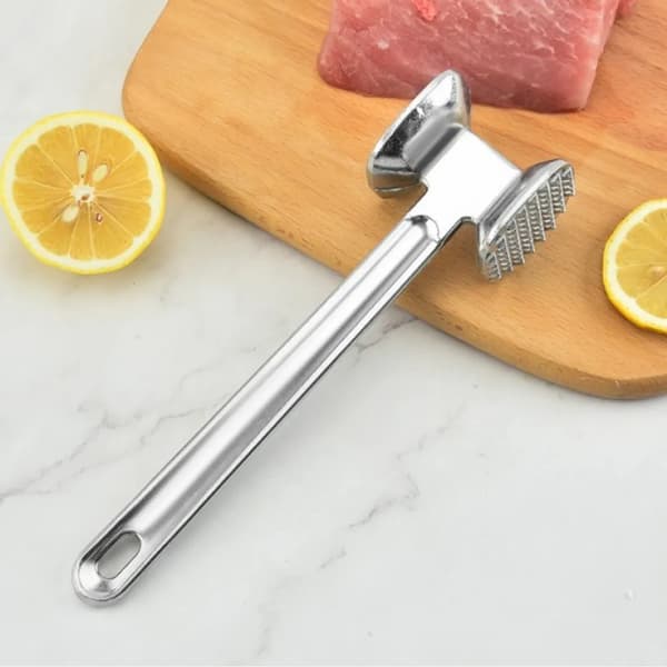 Kødhammer 21 cm, til mørt kød, kødhakker i aluminium, schnitzelhammer med 2 slåflader