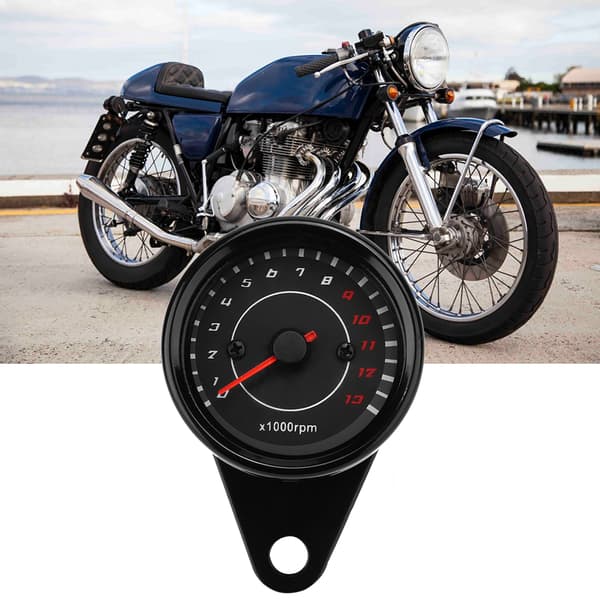 Motorcycle Taillight Tachometer Speedometer Aluminum Gauge Replacement Black Housing Black Dial