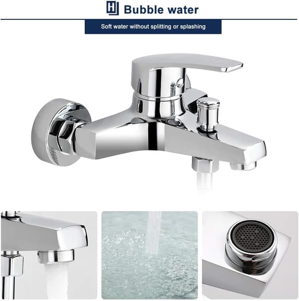 Brass Bathtub Faucet, Shower Mixer, Wall-Mounted Pull-Out Aerator with Copper Chrome Finish for Bathroom