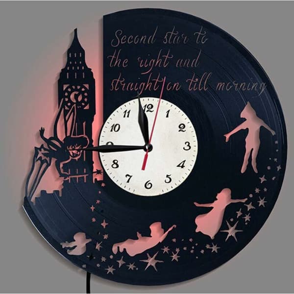 Spara 12 tuuman LED-valo Peter Pan -kello vinyyliseinäkello luova seinäkello