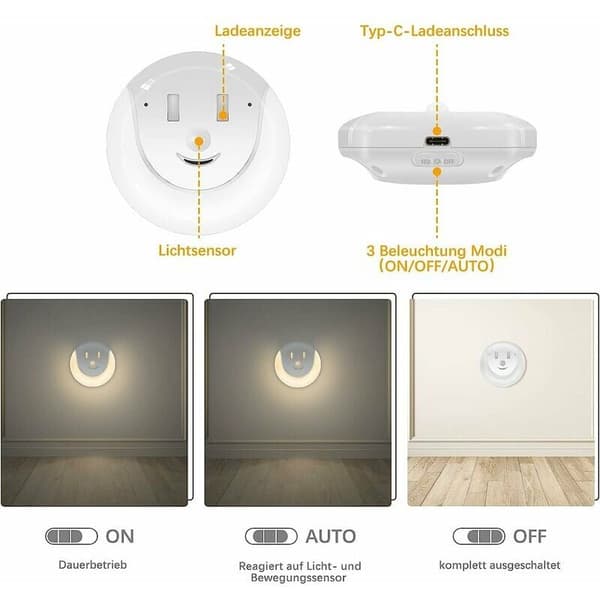LED-lampe med bevægelsessensor – USB-genopladelig – 3 tilstande (Til/Fra/Auto)
